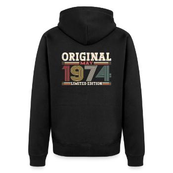 Original mai 1974 Vintage 1974 anniversaire 1974 - Veste à capuche bio Premium Unisexe - noir - Dos - Nico (187cm)