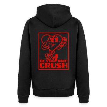 Retro Maskottchen Herz sei dein Schwarm petiteToulon - Unisex Premium Bio Zip Hoodie - Schwarz - Hinten - Nico (187cm)