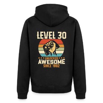 Level 30 Jahre freigeschaltetes Gaming Geburtstagsgeschenk - Unisex Premium Bio Zip Hoodie - Schwarz - Hinten - Nico (187cm)