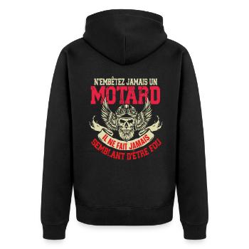 Motard Moto Motocross Homme Humour Citations - Veste à capuche bio Premium Unisexe - noir - Dos - Nico (187cm)