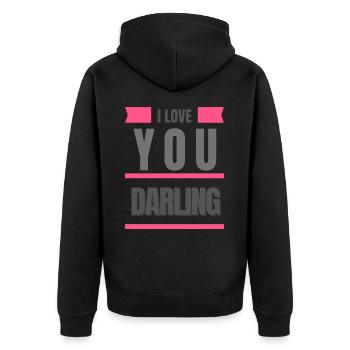 I love darling - Unisex Premium Organic Zip Hoodie - black - Back - Nico (187cm)