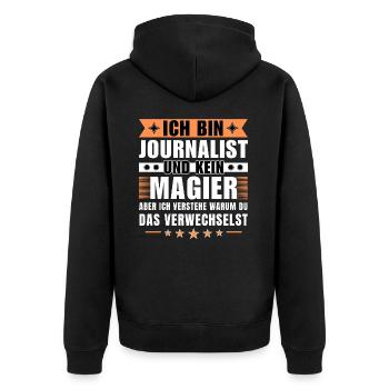 Ich bin Journalist und kein Magier - Unisex Premium Bio Zip Hoodie - Schwarz - Hinten - Nico (187cm)