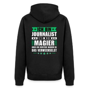 Ich bin Journalist und kein Magier - Unisex Premium Bio Zip Hoodie - Schwarz - Hinten - Nico (187cm)