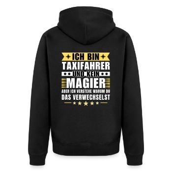Ich bin Taxifahrer und kein Magier - Unisex Premium Bio Zip Hoodie - Schwarz - Hinten - Nico (187cm)