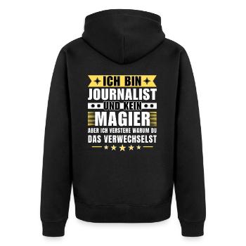 Ich bin Journalist und kein Magier - Unisex Premium Bio Zip Hoodie - Schwarz - Hinten - Nico (187cm)