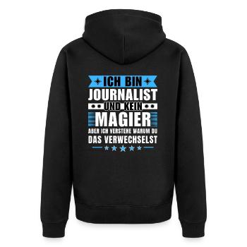Ich bin Journalist und kein Magier - Unisex Premium Bio Zip Hoodie - Schwarz - Hinten - Nico (187cm)