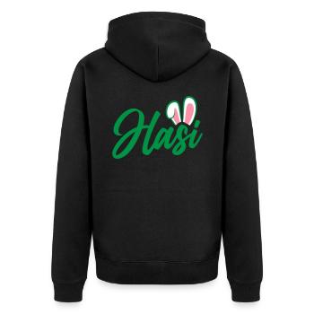 Hasi - süße Häschenohren | Farben änderbar - Unisex Premium Bio Zip Hoodie - Schwarz - Hinten - Nico (187cm)
