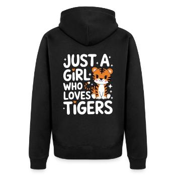 Tiger Tier Zoo Wildtier - Unisex Premium Bio Zip Hoodie - Schwarz - Hinten - Nico (187cm)