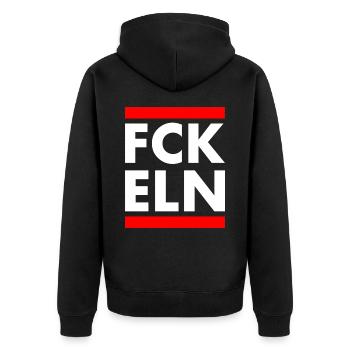Fck eln - Unisex Premium Bio Zip Hoodie - Schwarz - Hinten - Nico (187cm)
