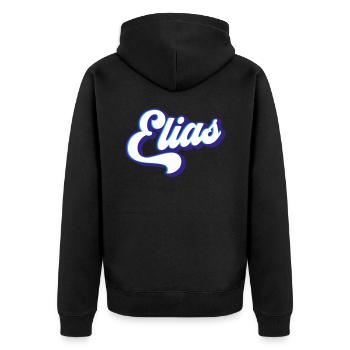 Elias | Farben änderbar - Unisex Premium Bio Zip Hoodie - Schwarz - Hinten - Nico (187cm)