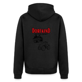 Dorfkind und stolz darauf- Spruch mit Traktor - Unisex Premium Bio Zip Hoodie - Schwarz - Hinten - Nico (187cm)