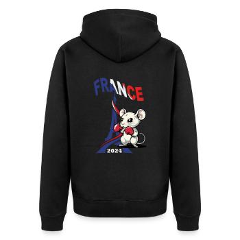 JEUX FRANCE A PARIS EN 2024 - HUMOUR RAT BOXE - Veste à capuche bio Premium Unisexe - noir - Dos - Nico (187cm)