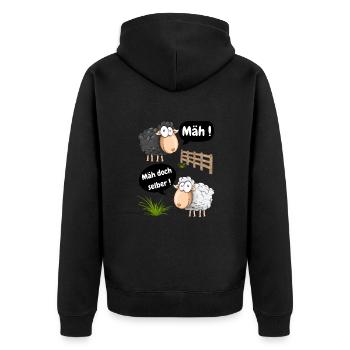 Mäh! Mäh doch selber-lustiges Motiv mit Schafen - Unisex Premium Bio Zip Hoodie - Schwarz - Hinten - Nico (187cm)