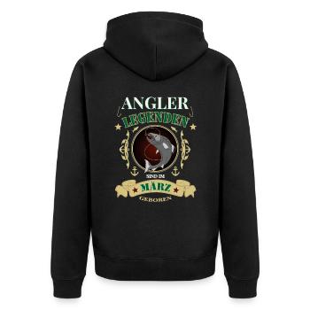 Angler März Legenden - Unisex Premium Bio Zip Hoodie - Schwarz - Hinten - Nico (187cm)