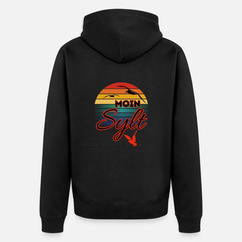 Moin Sylt mit Möwe im Retro Style-Insel Sylt - Unisex Premium Bio Zip Hoodie - Schwarz