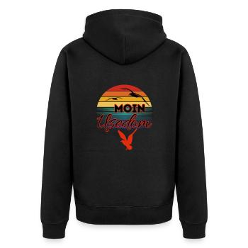 Moin Usedom mit Möwe im Retro Style-Insel Usedom - Unisex Premium Bio Zip Hoodie - Schwarz - Hinten - Nico (187cm)