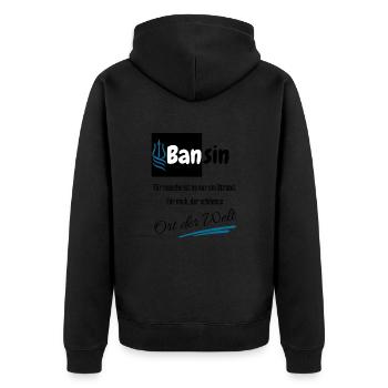 Bansin für mich der schönste Ort der Welt-Ostsee - Unisex Premium Bio Zip Hoodie - Schwarz - Hinten - Nico (187cm)