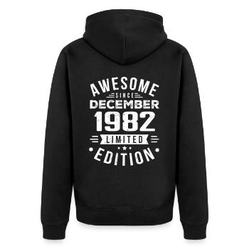 Cadeau d’anniversaire né en décembre 1982 - Veste à capuche bio Premium Unisexe - noir - Dos - Nico (187cm)