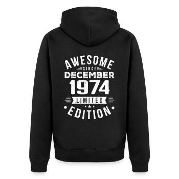 Birthday Gift born in December 1974 - Unisex Premium Organic Zip Hoodie - black - Back - Nico (187cm)