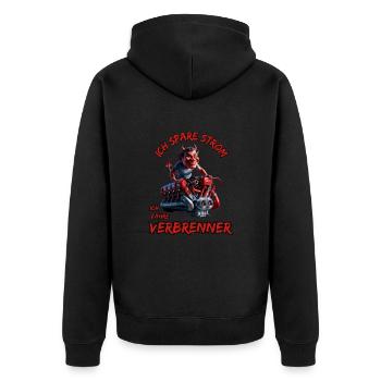 Ich Spare Strom Ich Fahre Verbrenner - Unisex Premium Bio Zip Hoodie - Schwarz - Hinten - Nico (187cm)