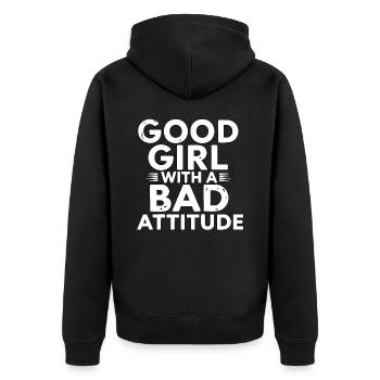 A good girl with a bad attitude - Unisex Premium Organic Zip Hoodie - black - Back - Nico (187cm)