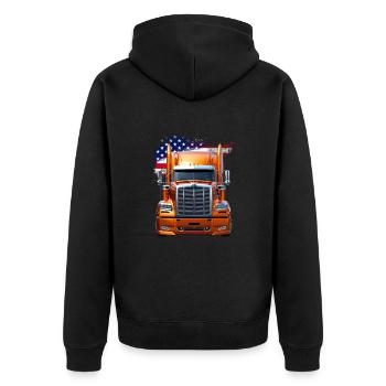 US LKW-Mit Amerika Flagge - Fahrer/Trucker - Unisex Premium Bio Zip Hoodie - Schwarz - Hinten - Nico (187cm)