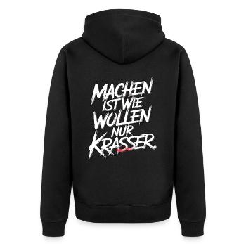 Machen ist wie wollen nur krasser - Unisex Premium Bio Zip Hoodie - Schwarz - Hinten - Nico (187cm)