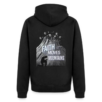 Faith moves mountains - Glaube versetzt Berge - Unisex Premium Bio Zip Hoodie - Schwarz - Hinten - Nico (187cm)