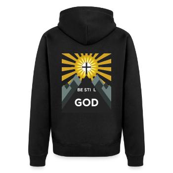 Be still and know that I’m god - Unisex Premium Bio Zip Hoodie - Schwarz - Hinten - Nico (187cm)