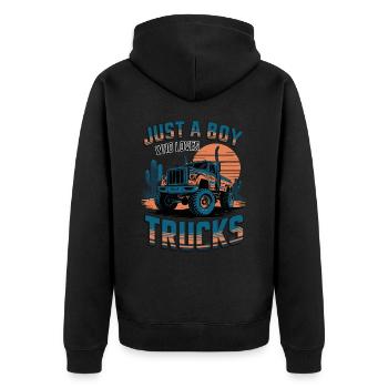 Just a boy who loves trucks - Unisex Premium Bio Zip Hoodie - Schwarz - Hinten - Nico (187cm)