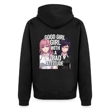A good girl with a bad attitude - Unisex Premium Organic Zip Hoodie - black - Back - Nico (187cm)