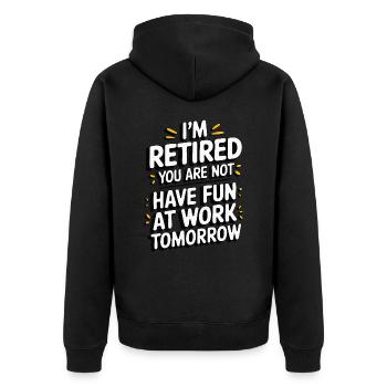 Retired 2025 - Ich bin RENTE, DU nicht - Unisex Premium Bio Zip Hoodie - Schwarz - Hinten - Nico (187cm)