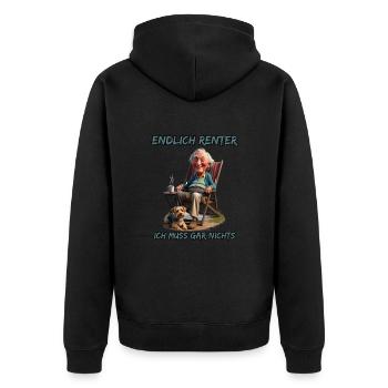 Endlich Rentner-Ich muss gar nichts - Unisex Premium Bio Zip Hoodie - Schwarz - Hinten - Nico (187cm)