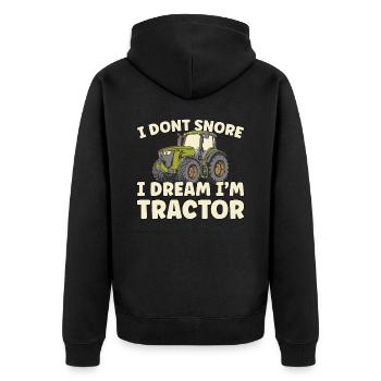 Nicht Schnarchen, Träume ich bin Traktor - Unisex Premium Bio Zip Hoodie - Schwarz - Hinten - Nico (187cm)