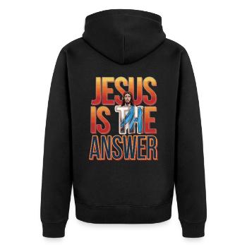 Jesus is the answer - Jesus ist die Antwort - Unisex Premium Organic Zip Hoodie - black - Back - Nico (187cm)