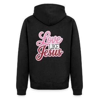 Love like Jesus - christliches Design Glaube Gott - Unisex Premium Bio Zip Hoodie - Schwarz - Hinten - Nico (187cm)