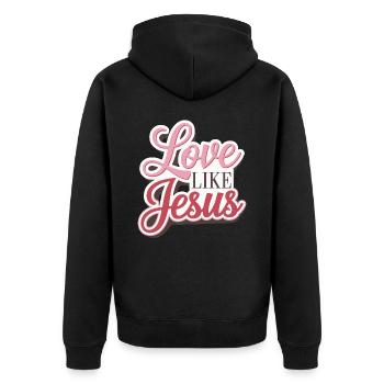 Love like Jesus - christliches Design Glaube Gott - Unisex Premium Bio Zip Hoodie - Schwarz - Hinten - Nico (187cm)