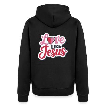 Love like Jesus - christliches Design Glaube Gott - Unisex Premium Bio Zip Hoodie - Schwarz - Hinten - Nico (187cm)