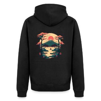Woodblock - Unisex Premium Organic Zip Hoodie - black - Back - Nico (187cm)