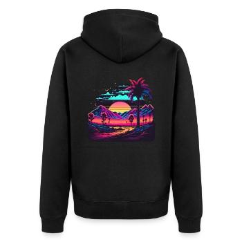 Synth Landscape - Unisex Premium Organic Zip Hoodie - black - Back - Nico (187cm)