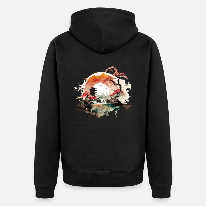 Paysage japonais - Veste à capuche bio Premium Unisexe - noir