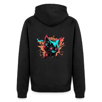Bösewicht Katze - Unisex Premium Bio Zip Hoodie - Schwarz - Hinten - Nico (187cm)