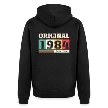 40e anniversaire mari février Vintage 1984 Original - Veste à capuche bio Premium Unisexe - noir - Dos - Nico (187cm)