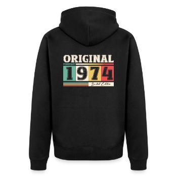 50th Birthday Husband February Vintage 1974 Original - Unisex Premium Organic Zip Hoodie - black - Back - Nico (187cm)