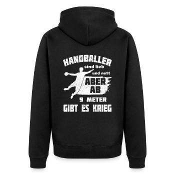 Handballer sind lieb und nett - Unisex Premium Bio Zip Hoodie - Schwarz - Hinten - Nico (187cm)