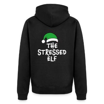 Der gestresste Elf - Unisex Premium Bio Zip Hoodie - Schwarz - Hinten - Nico (187cm)