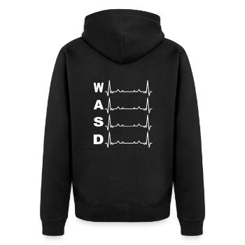 Gaming Design WASD PC Herzschlag weiß - Unisex Premium Bio Zip Hoodie - Schwarz - Hinten - Nico (187cm)