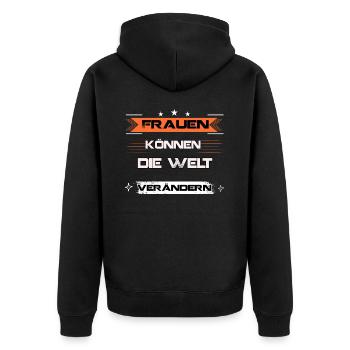 Frauen können die Welt verändern - Unisex Premium Bio Zip Hoodie - Schwarz - Hinten - Nico (187cm)