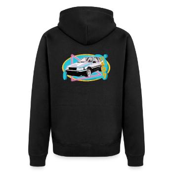 Hachiriku – AE86 Japanese vehicle in 80s style - Unisex Premium Organic Zip Hoodie - black - Back - Nico (187cm)