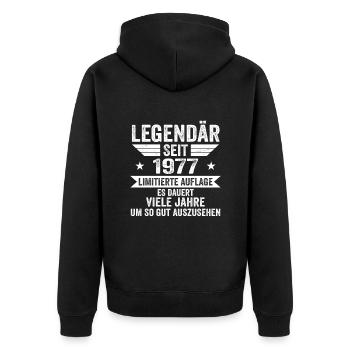 Legendär seit 1977 Limitierte Auflage 1977 - Unisex Premium Bio Zip Hoodie - Schwarz - Hinten - Nico (187cm)